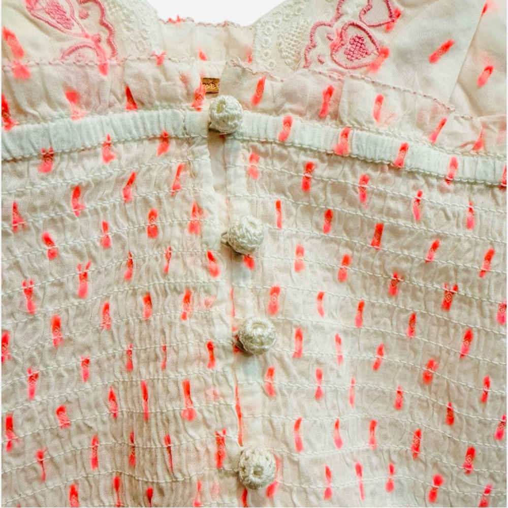 New Free People Love Letter Tank Cami Smocked Romantic Embroidered Top Medium M - Picture 5 of 9